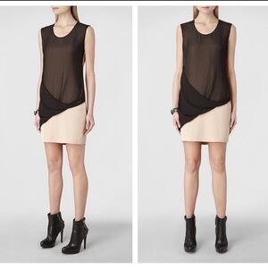 All Saints Black and Cream Asymmetrical Dress